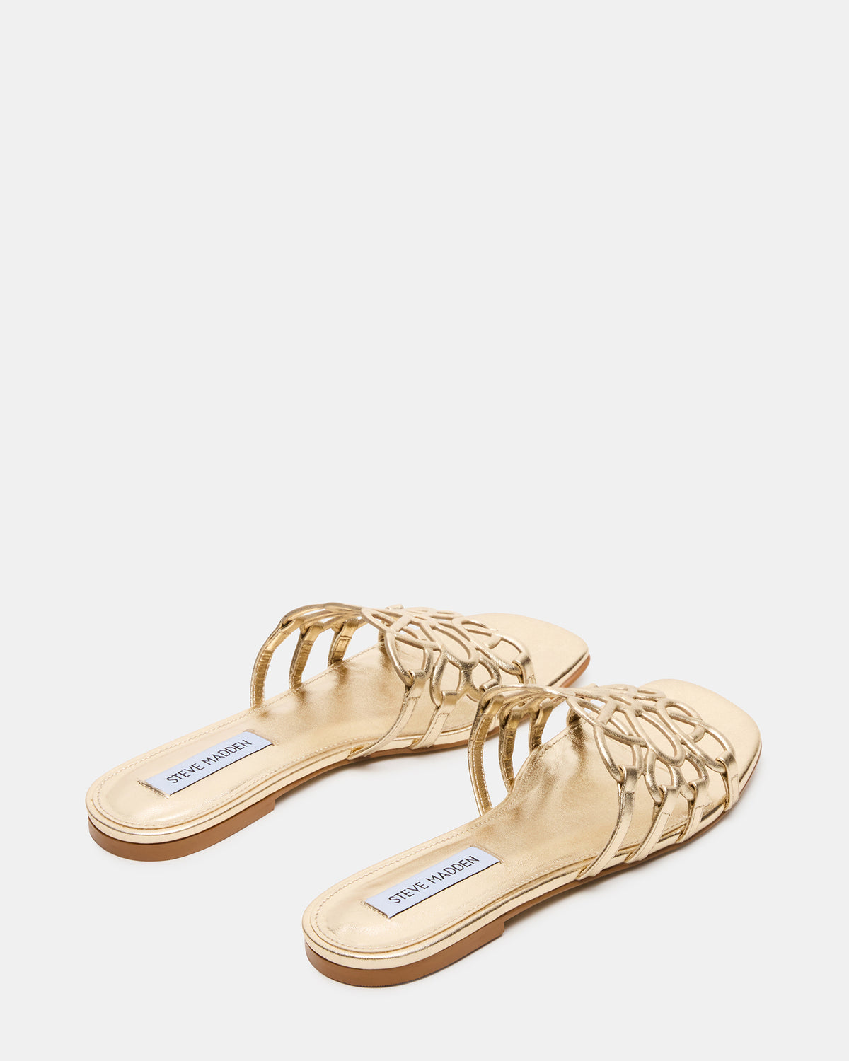 Steve Madden LOTUS Gold Leather Square-Toe Slide Women's Sandal