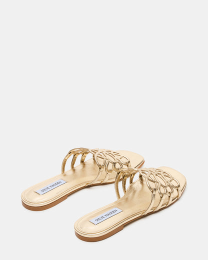 Steve Madden LOTUS Gold Leather Square-Toe Slide Women's Sandal