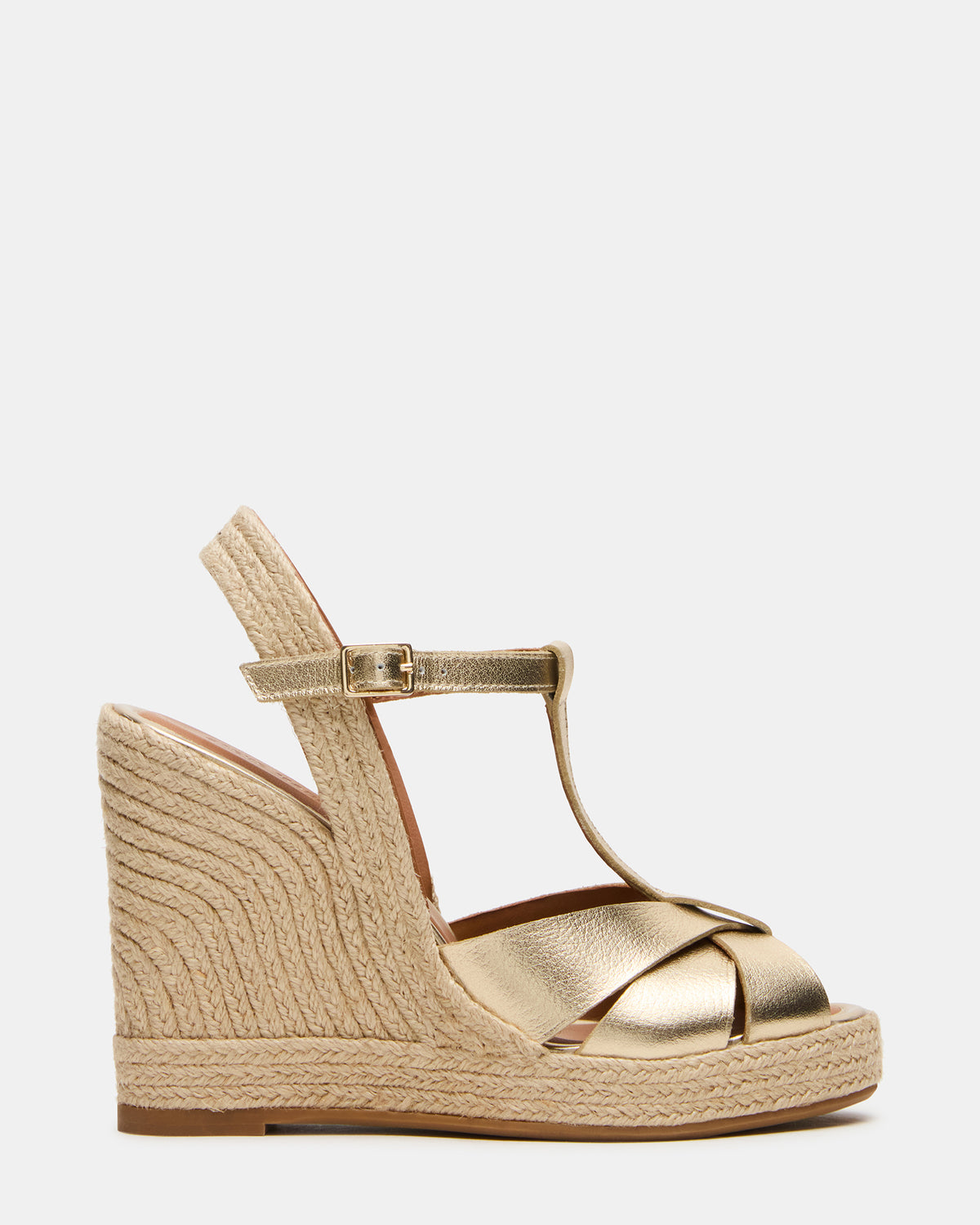 Steve Madden THELMA Gold Leather Espadrille Wedge Ankle Strap Women's Sandal