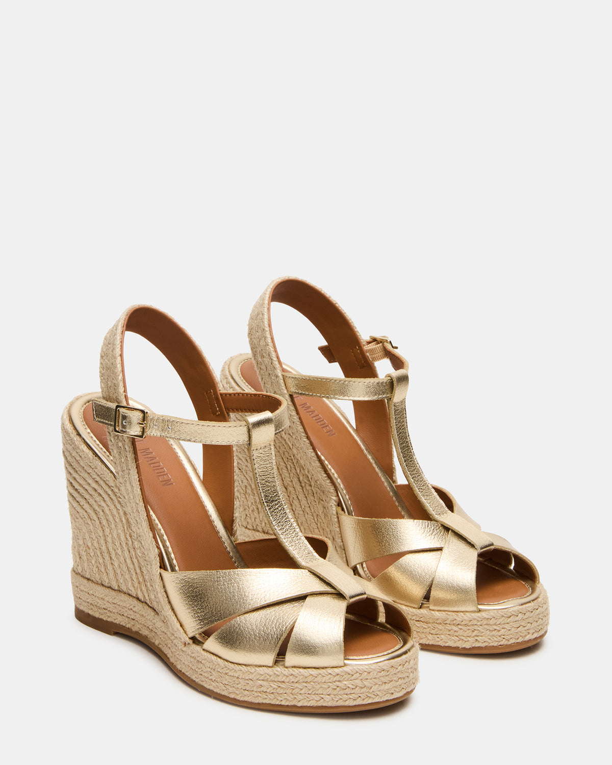 Steve Madden THELMA Gold Leather Espadrille Wedge Ankle Strap Women's Sandal