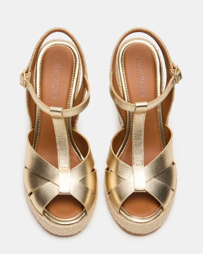 Steve Madden THELMA Gold Leather Espadrille Wedge Ankle Strap Women's Sandal
