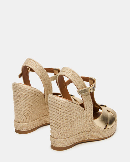 Steve Madden THELMA Gold Leather Espadrille Wedge Ankle Strap Women's Sandal
