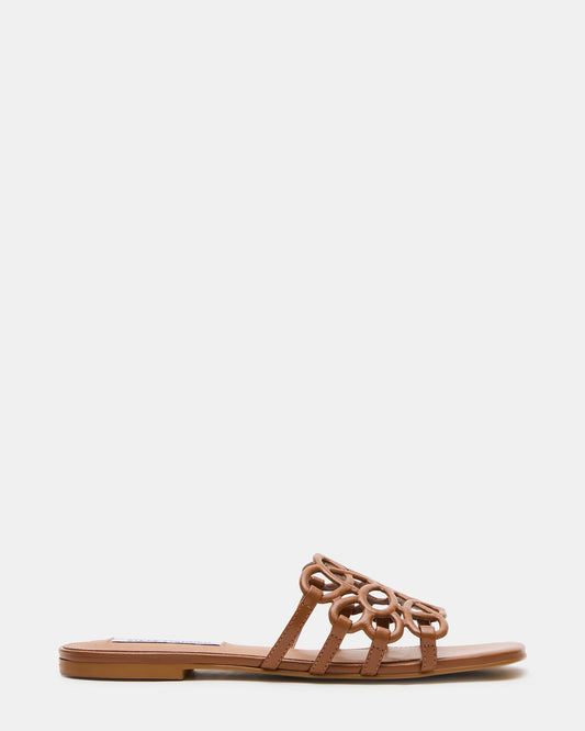 Steve Madden LOTUS Tan Leather Square-Toe Slide Women's Sandal