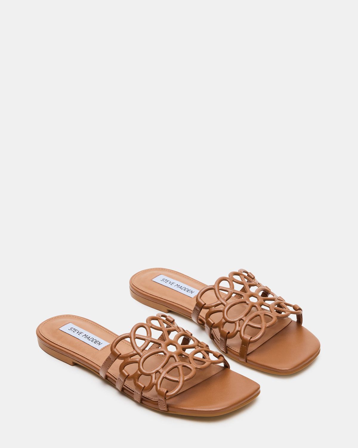 Steve Madden LOTUS Tan Leather Square-Toe Slide Women's Sandal