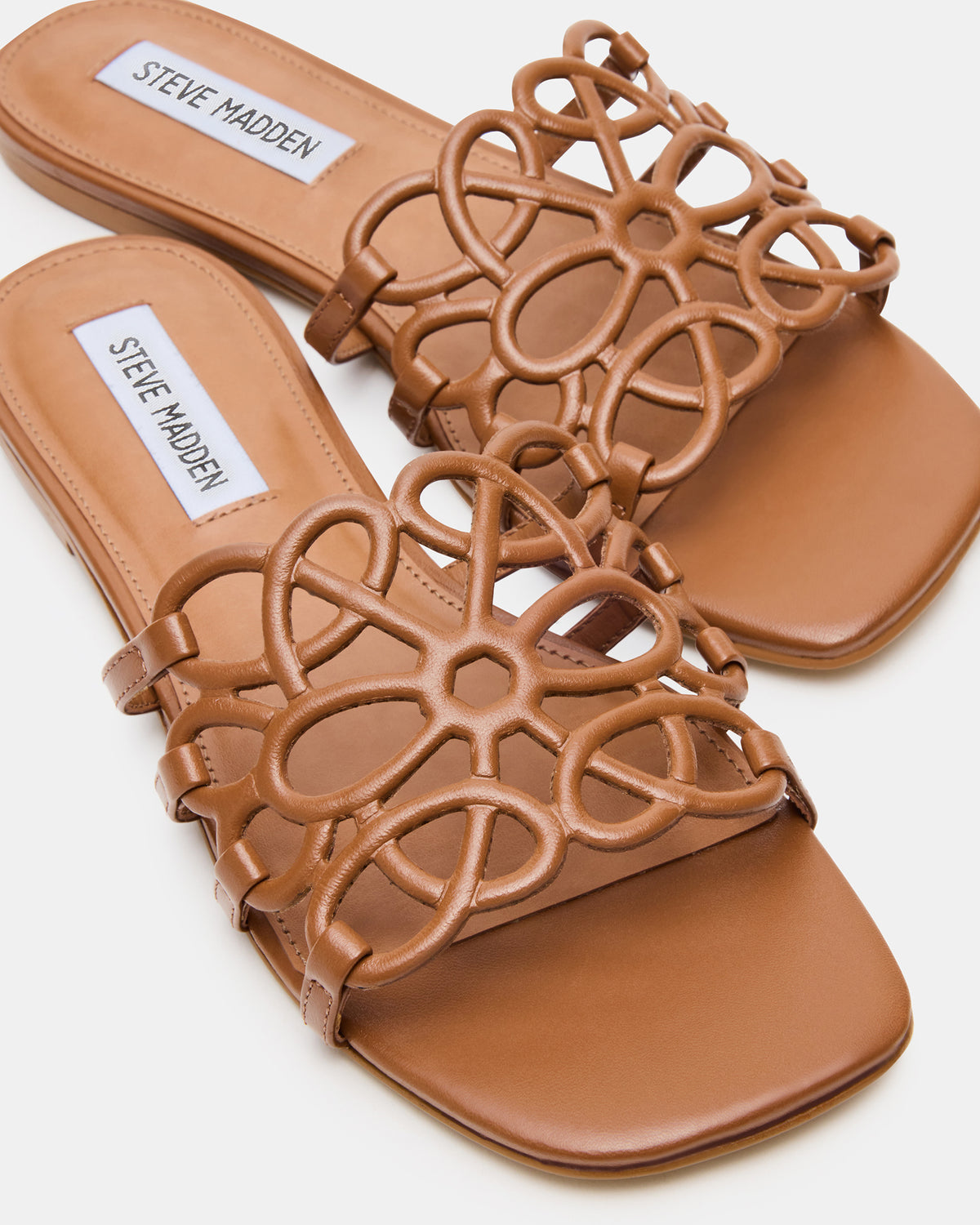Steve Madden LOTUS Tan Leather Square-Toe Slide Women's Sandal