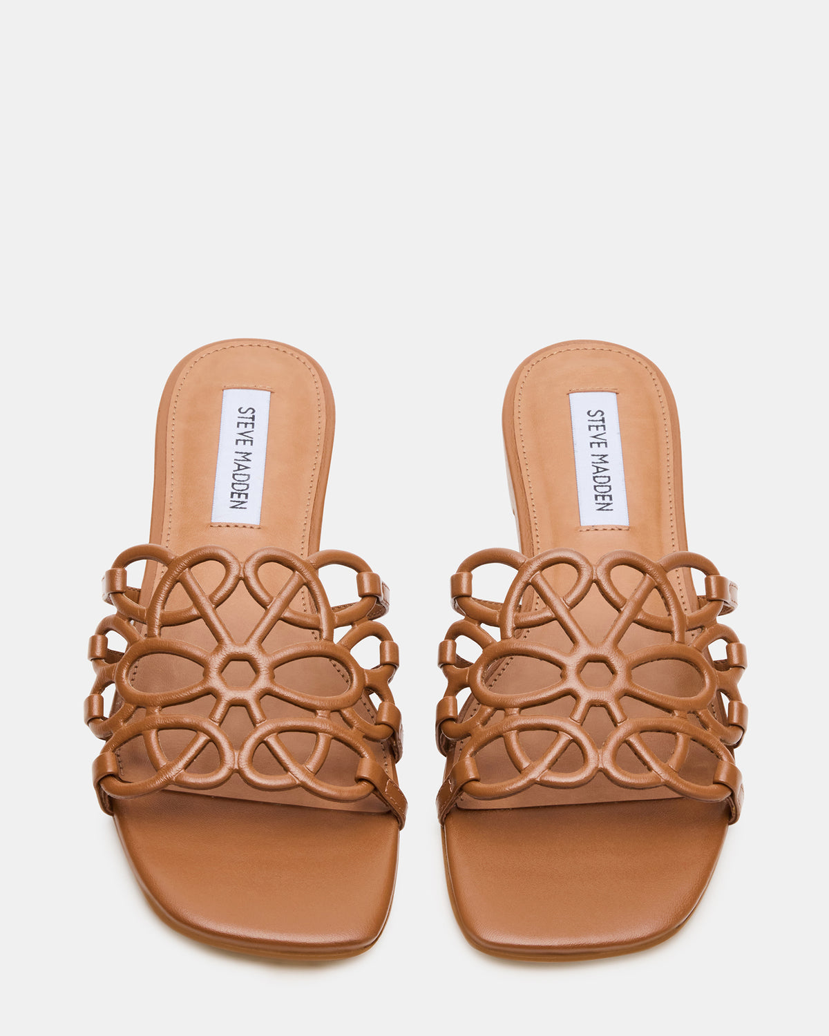 Steve Madden LOTUS Tan Leather Square-Toe Slide Women's Sandal