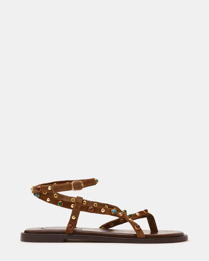 Steve Madden MATHIS Tan Suede Studded Embellished Strappy Thong Women's Sandal