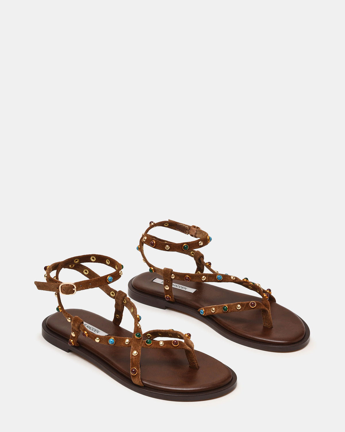 Steve Madden MATHIS Tan Suede Studded Embellished Strappy Thong Women's Sandal