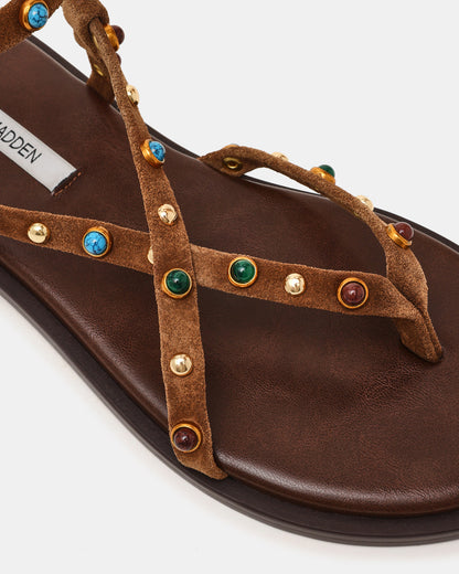 Steve Madden MATHIS Tan Suede Studded Embellished Strappy Thong Women's Sandal