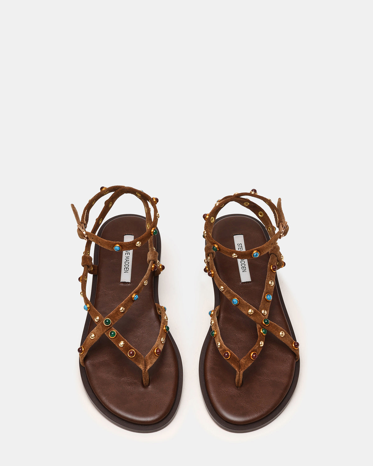 Steve Madden MATHIS Tan Suede Studded Embellished Strappy Thong Women's Sandal