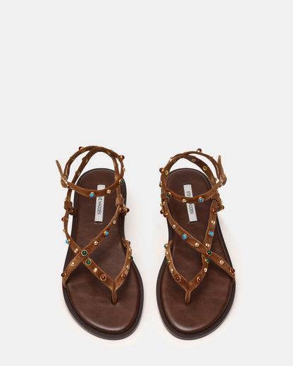 Steve Madden MATHIS Tan Suede Studded Embellished Strappy Thong Women's Sandal