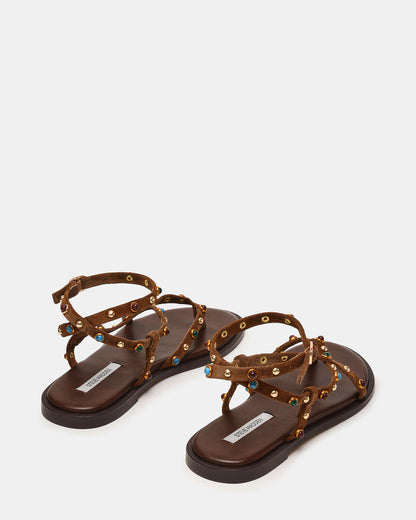 Steve Madden MATHIS Tan Suede Studded Embellished Strappy Thong Women's Sandal