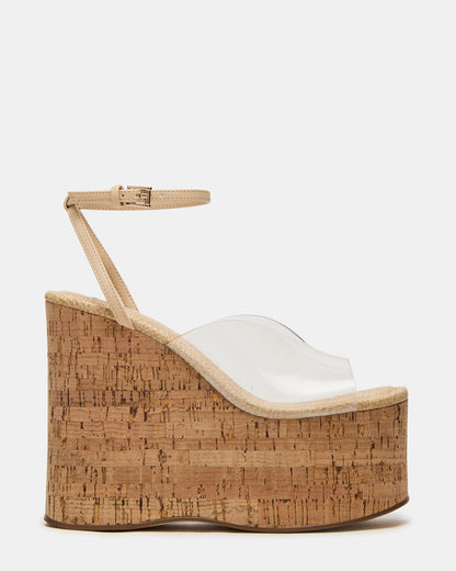 Steve Madden SINAI Clear Square-Toe Platform Wedge Strappy Women's Sandal