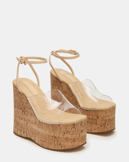 Steve Madden SINAI Clear Square-Toe Platform Wedge Strappy Women's Sandal