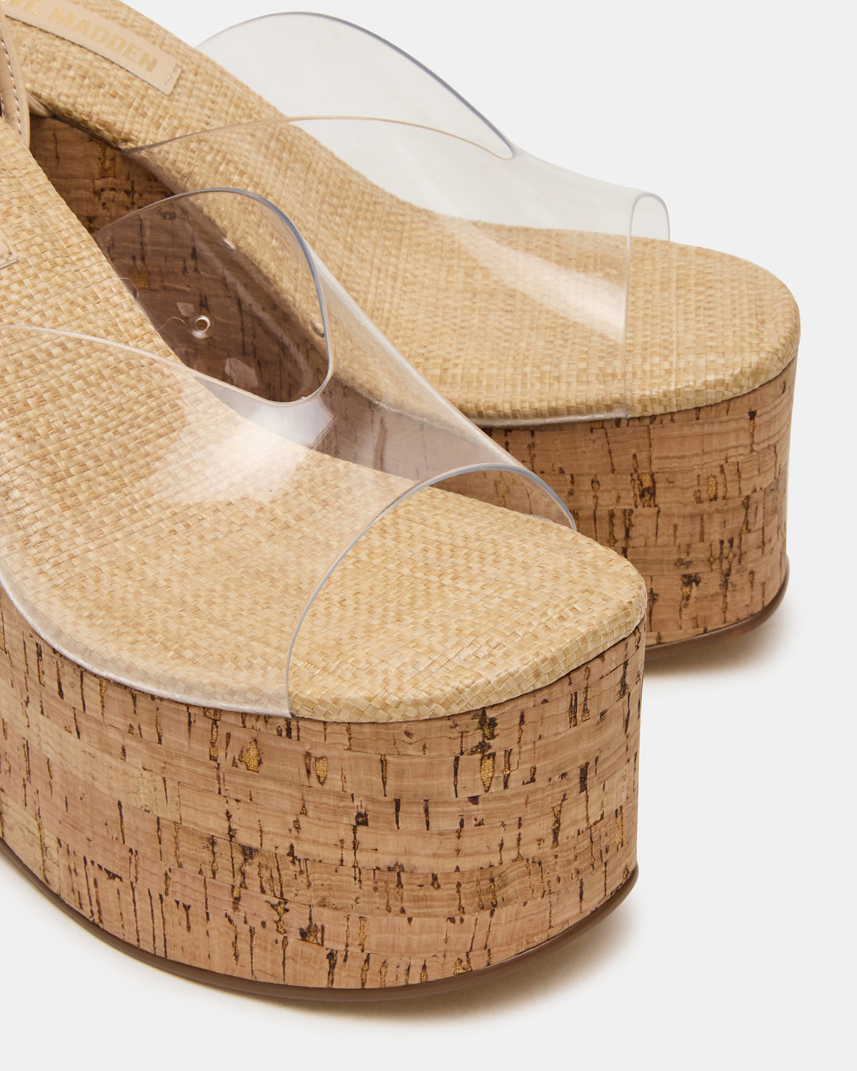 Steve Madden SINAI Clear Square-Toe Platform Wedge Strappy Women's Sandal