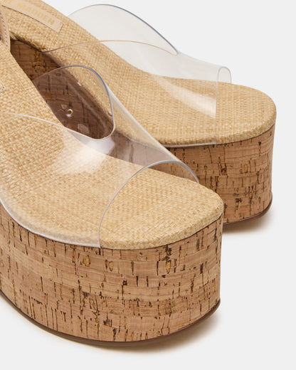 Steve Madden SINAI Clear Square-Toe Platform Wedge Strappy Women's Sandal