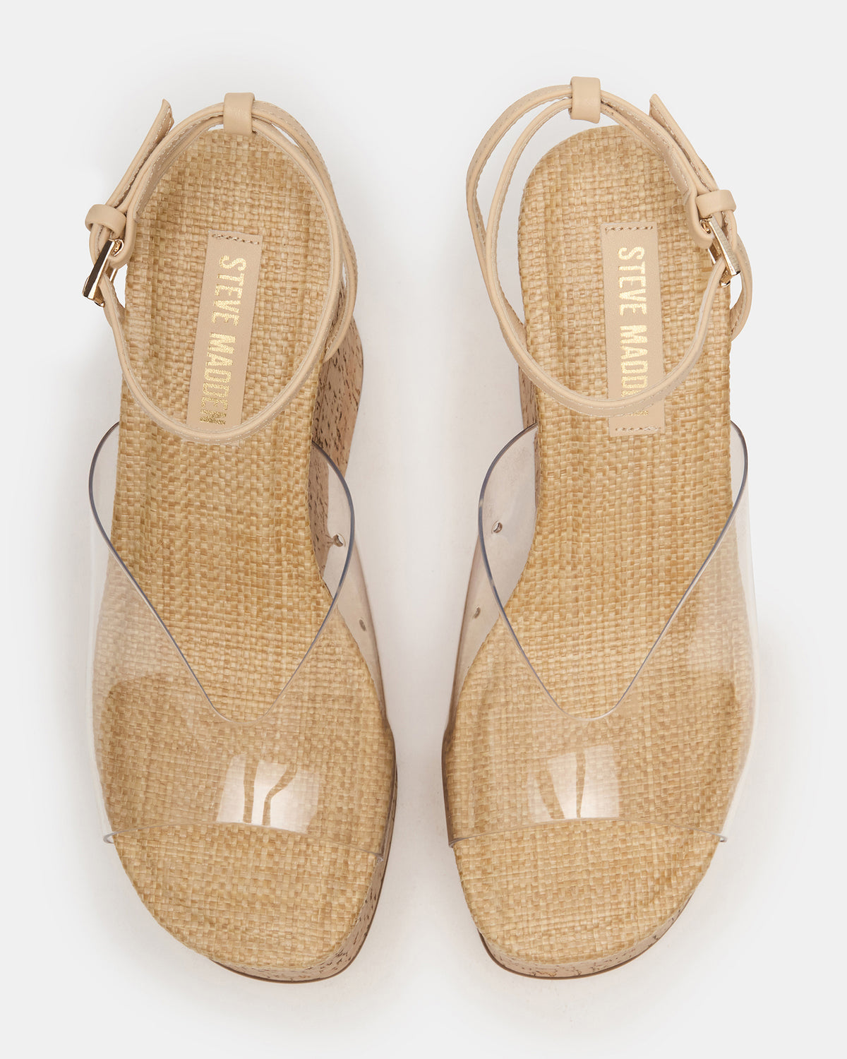Steve Madden SINAI Clear Square-Toe Platform Wedge Strappy Women's Sandal