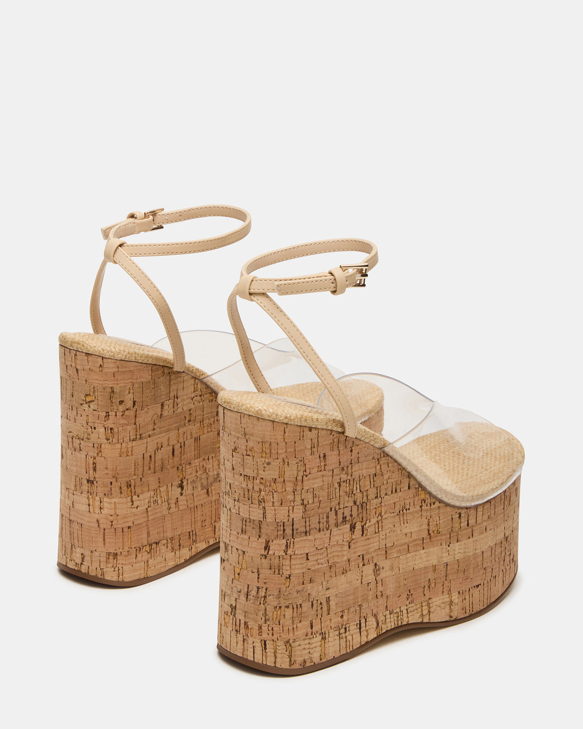 Steve Madden SINAI Clear Square-Toe Platform Wedge Strappy Women's Sandal