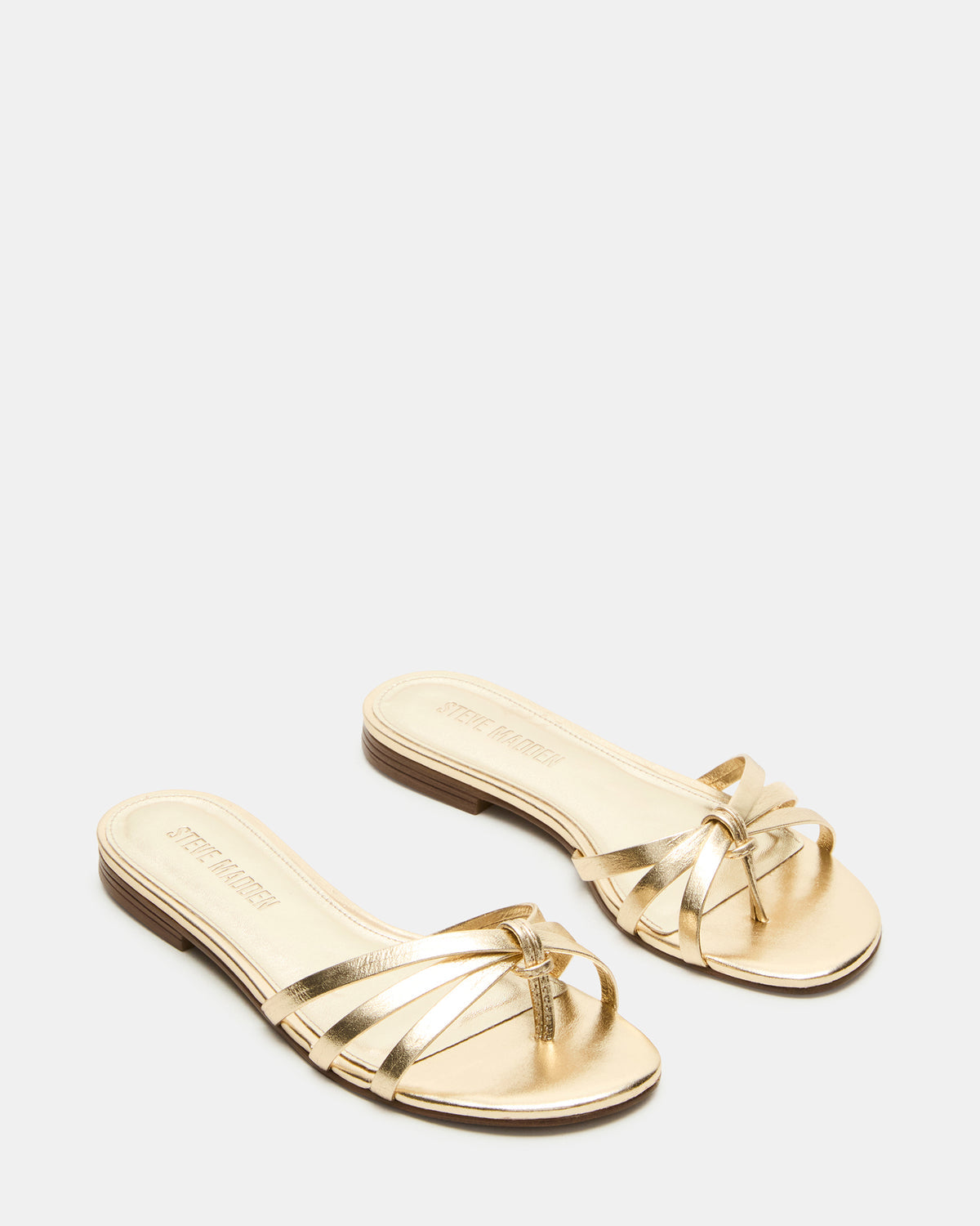 Steve Madden CALISSI Champagne Leather Strappy Women's Slide Sandal