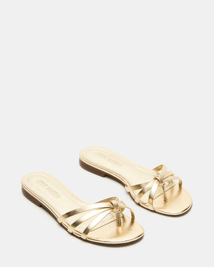 Steve Madden CALISSI Champagne Leather Strappy Women's Slide Sandal