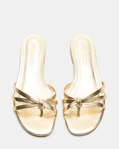 Steve Madden CALISSI Champagne Leather Strappy Women's Slide Sandal
