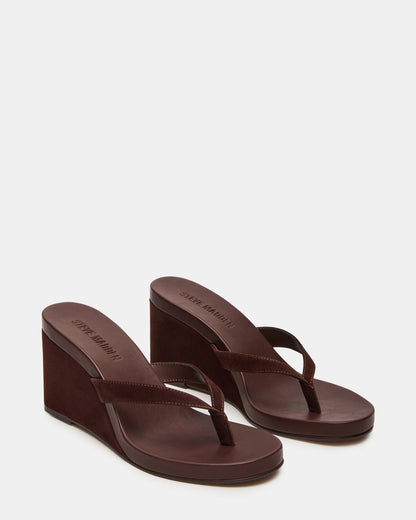 Steve Madden PLAYING Brown Suede Thong Wedge Women's Sandal