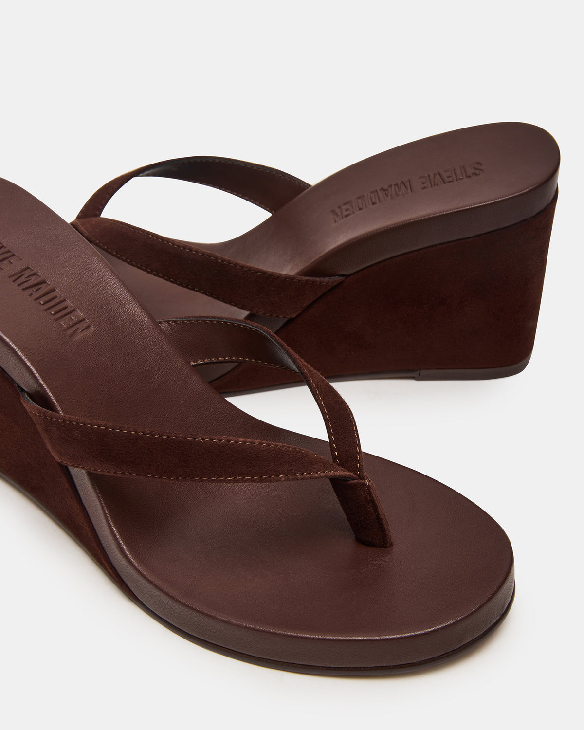 Steve Madden PLAYING Brown Suede Thong Wedge Women's Sandal