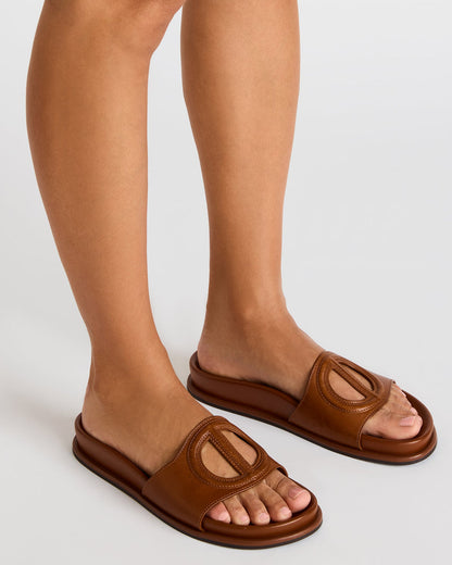Steve Madden ZOSIA Cognac Leather Cut-Out Slide Footbed Women's Sandal