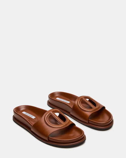 Steve Madden ZOSIA Cognac Leather Cut-Out Slide Footbed Women's Sandal