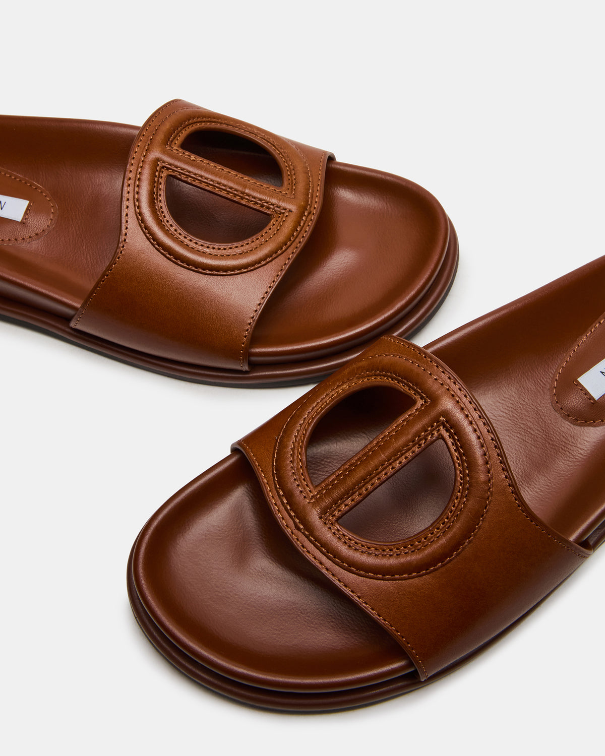 Steve Madden ZOSIA Cognac Leather Cut-Out Slide Footbed Women's Sandal