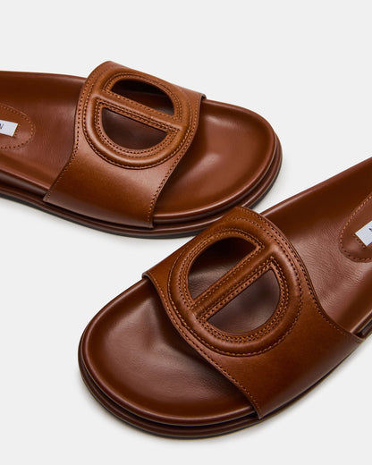 Steve Madden ZOSIA Cognac Leather Cut-Out Slide Footbed Women's Sandal