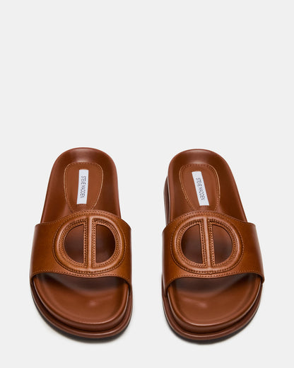 Steve Madden ZOSIA Cognac Leather Cut-Out Slide Footbed Women's Sandal