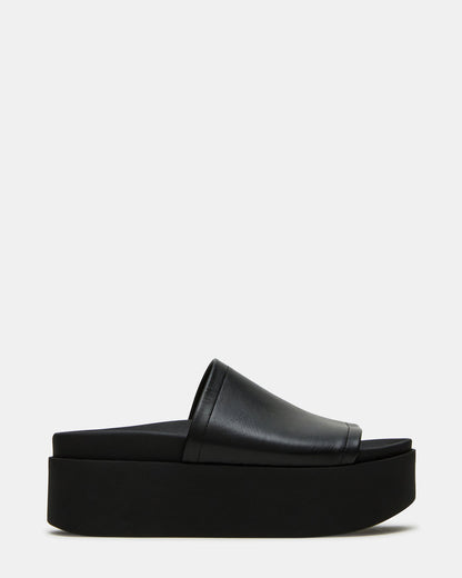 Steve Madden ARWEN Black Leather Women's Platform Footbed Slide Chunky Sandal