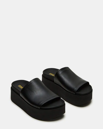 Steve Madden ARWEN Black Leather Women's Platform Footbed Slide Chunky Sandal