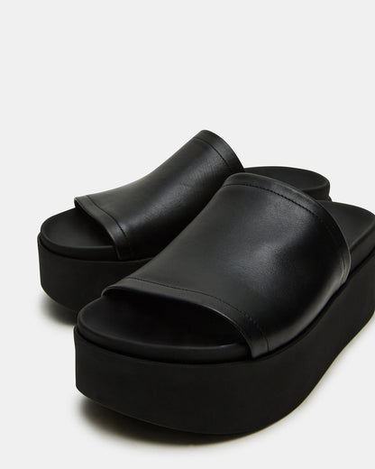 Steve Madden ARWEN Black Leather Women's Platform Footbed Slide Chunky Sandal