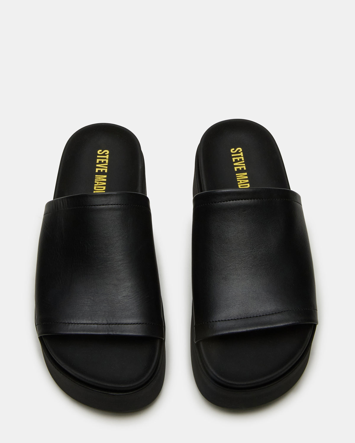 Steve Madden ARWEN Black Leather Women's Platform Footbed Slide Chunky Sandal