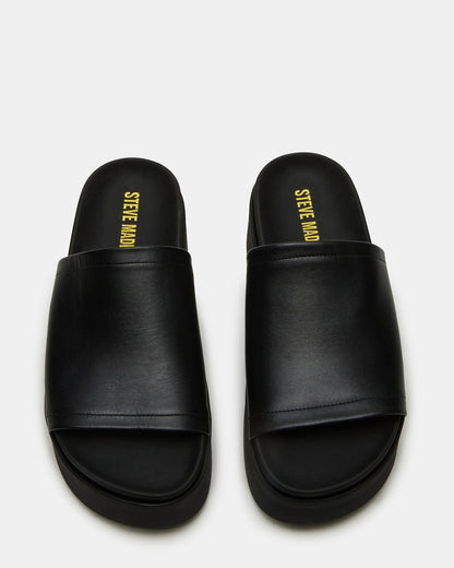 Steve Madden ARWEN Black Leather Women's Platform Footbed Slide Chunky Sandal