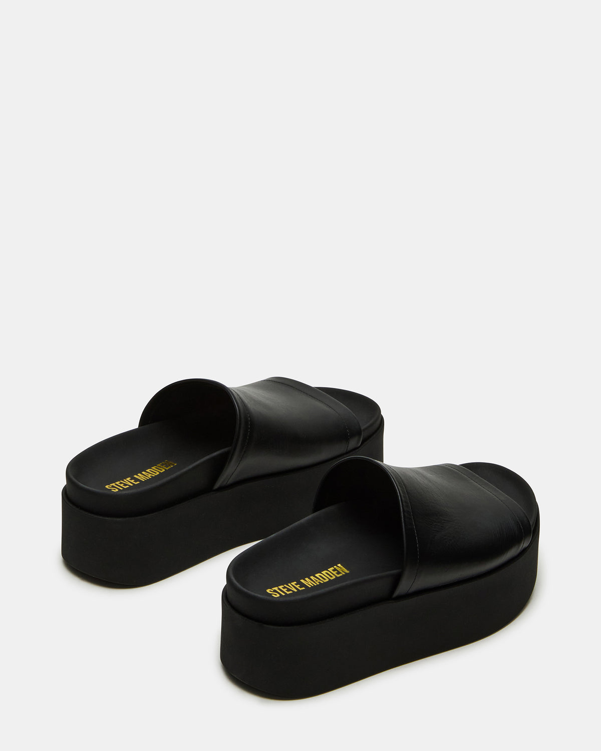 Steve Madden ARWEN Black Leather Women's Platform Footbed Slide Chunky Sandal