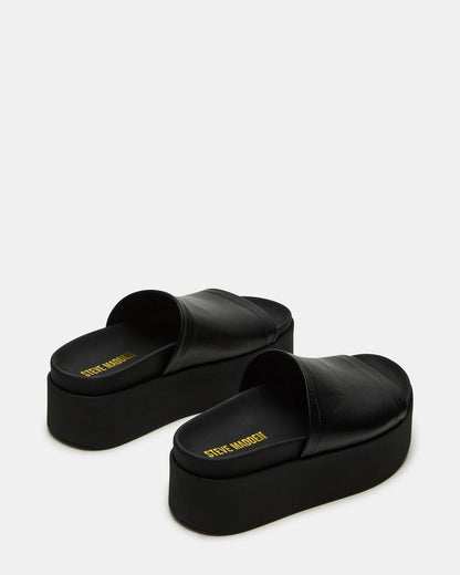 Steve Madden ARWEN Black Leather Women's Platform Footbed Slide Chunky Sandal