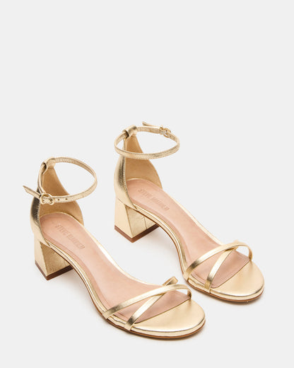 Steve Madden RAE Gold Leather Strappy Block Heel Women's Sandal
