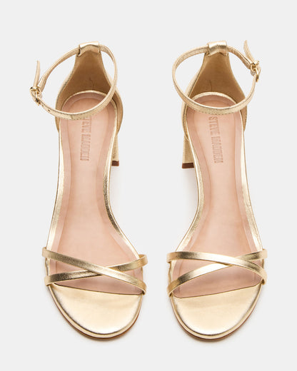Steve Madden RAE Gold Leather Strappy Block Heel Women's Sandal