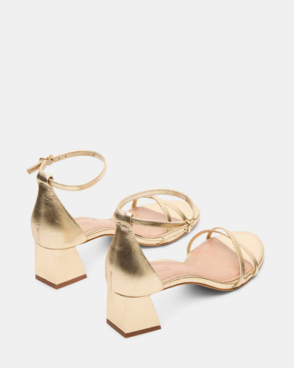 Steve Madden RAE Gold Leather Strappy Block Heel Women's Sandal