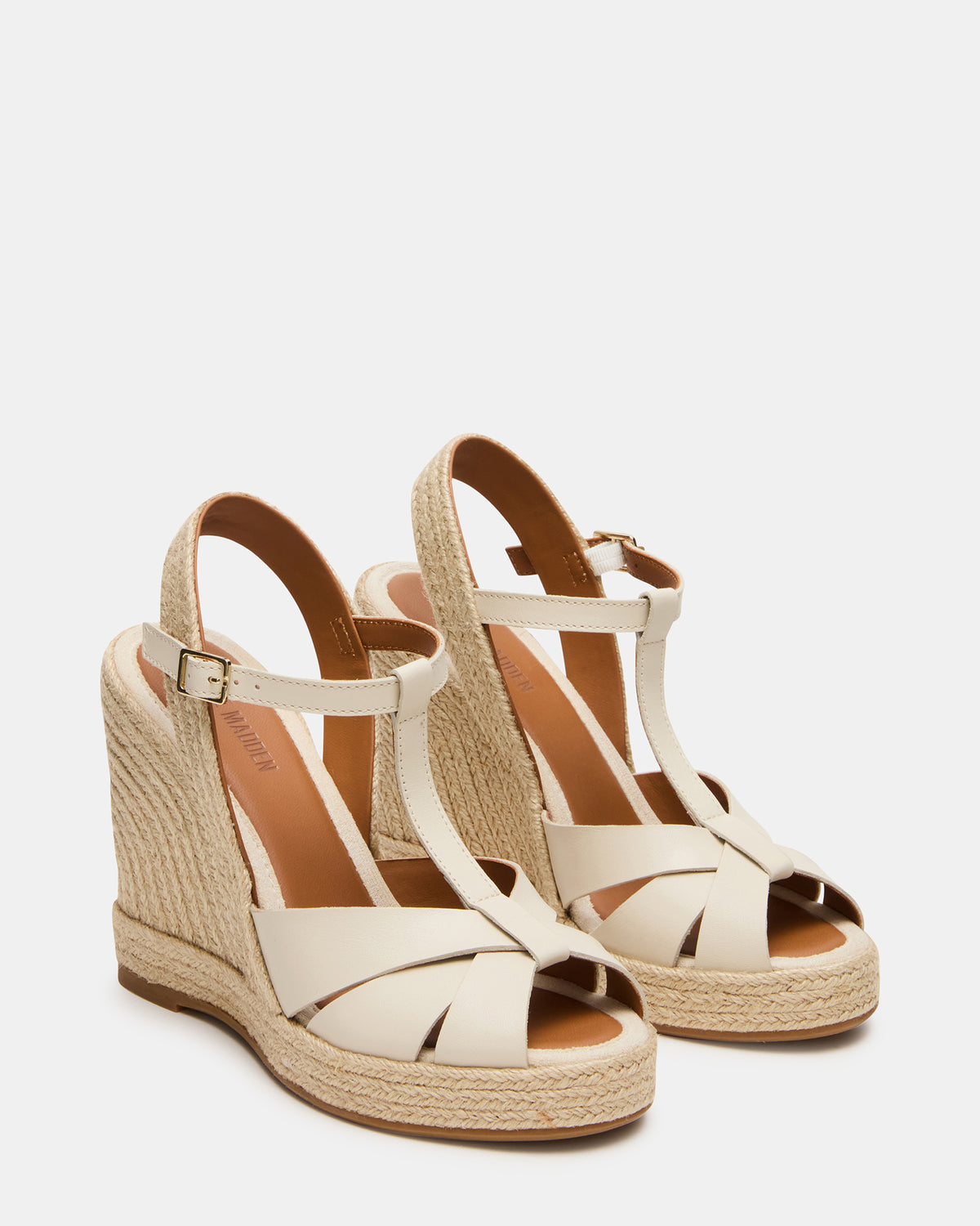 Steve Madden THELMA Bone Leather Espadrille Wedge Ankle Strap Women's Sandal