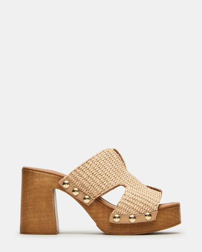 Steve Madden SUNKISSED Raffia Platform Block Heel Studded Women's Sandal