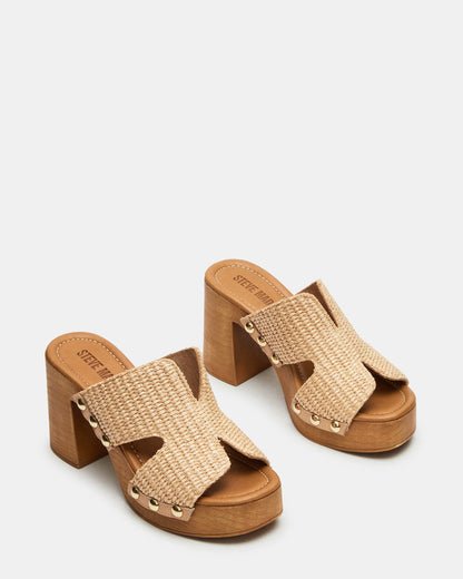 Steve Madden SUNKISSED Raffia Platform Block Heel Studded Women's Sandal