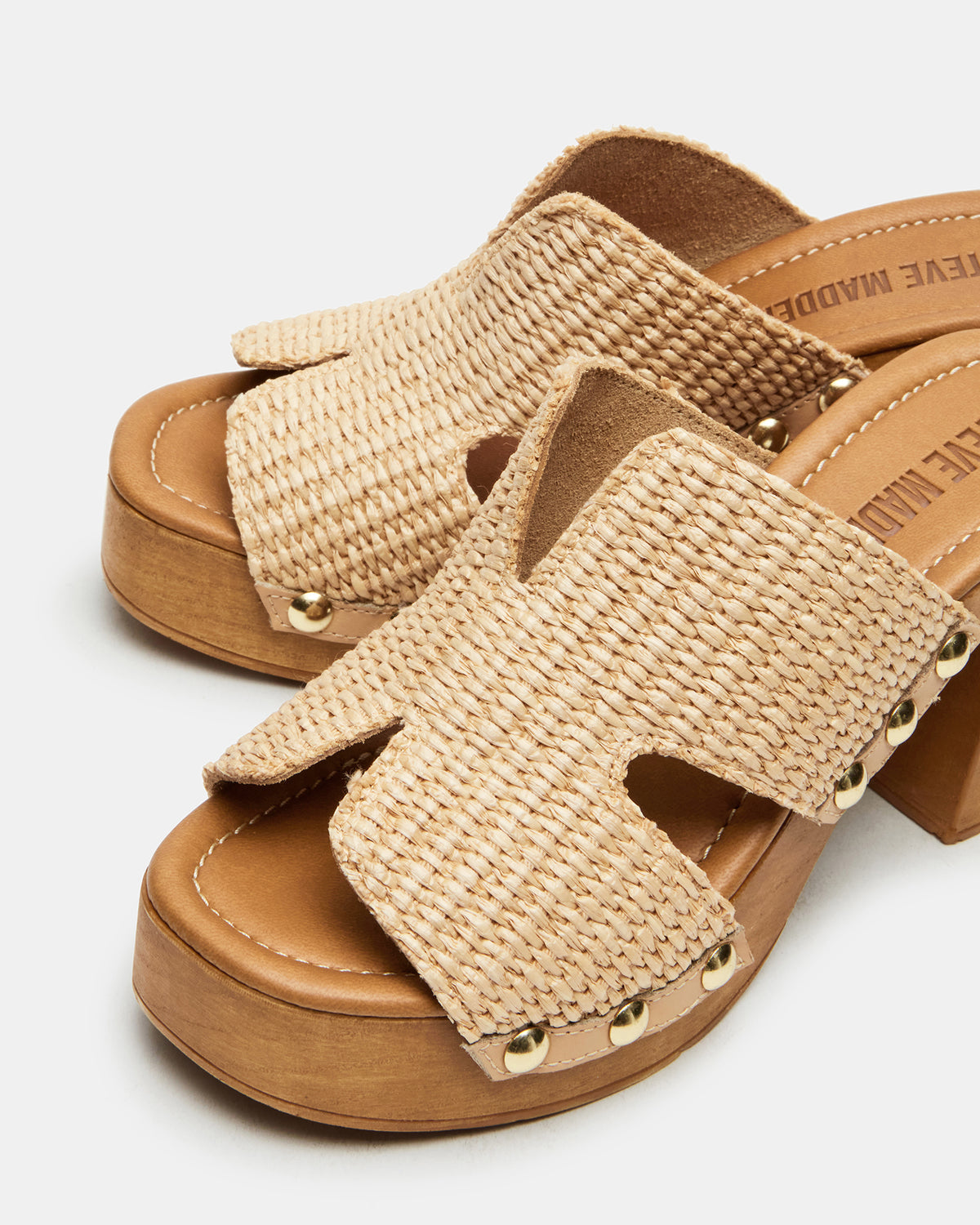 Steve Madden SUNKISSED Raffia Platform Block Heel Studded Women's Sandal