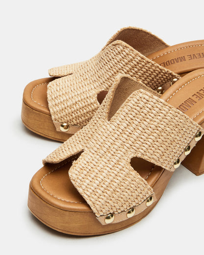 Steve Madden SUNKISSED Raffia Platform Block Heel Studded Women's Sandal