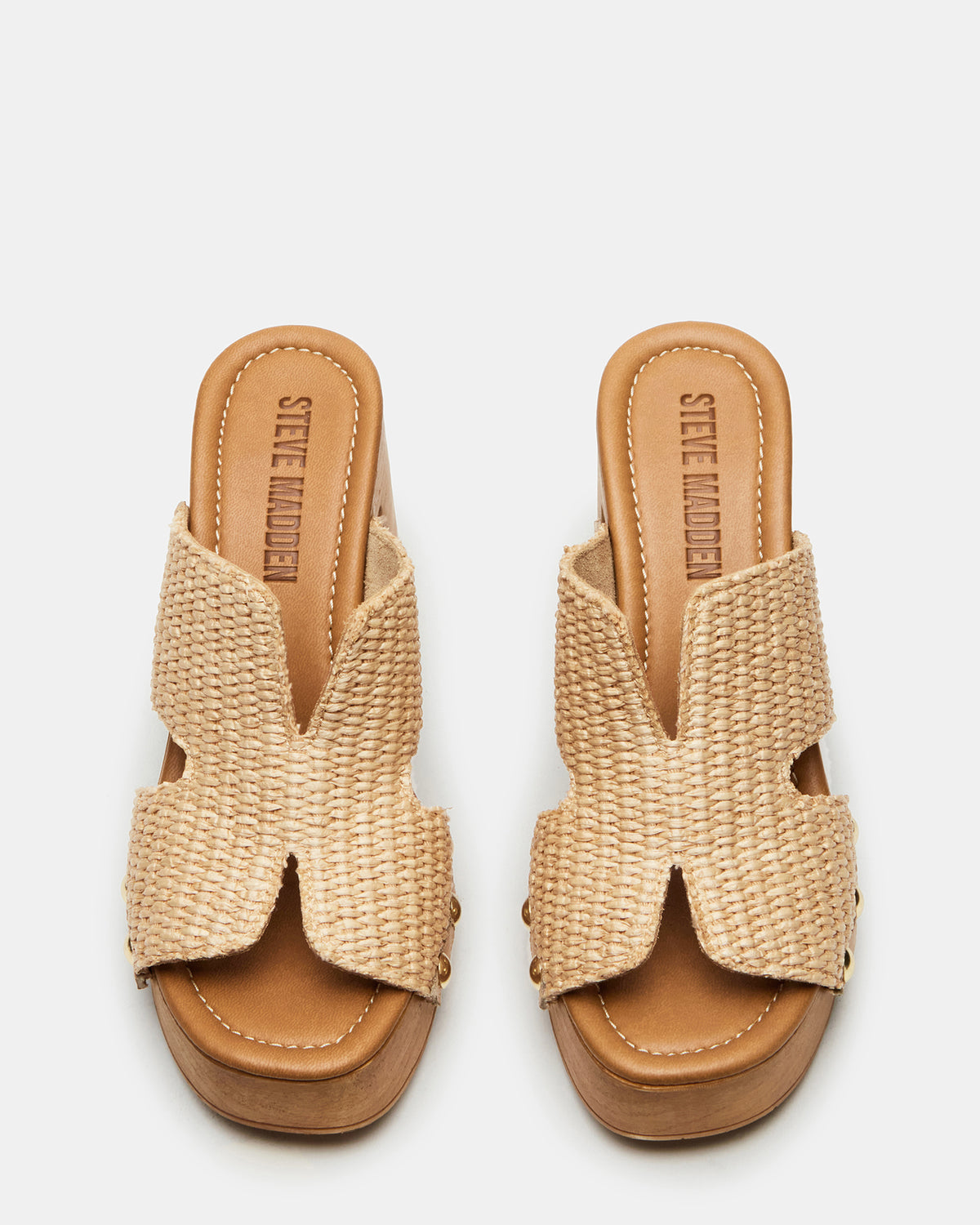 Steve Madden SUNKISSED Raffia Platform Block Heel Studded Women's Sandal