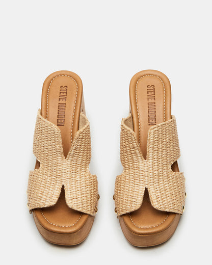Steve Madden SUNKISSED Raffia Platform Block Heel Studded Women's Sandal
