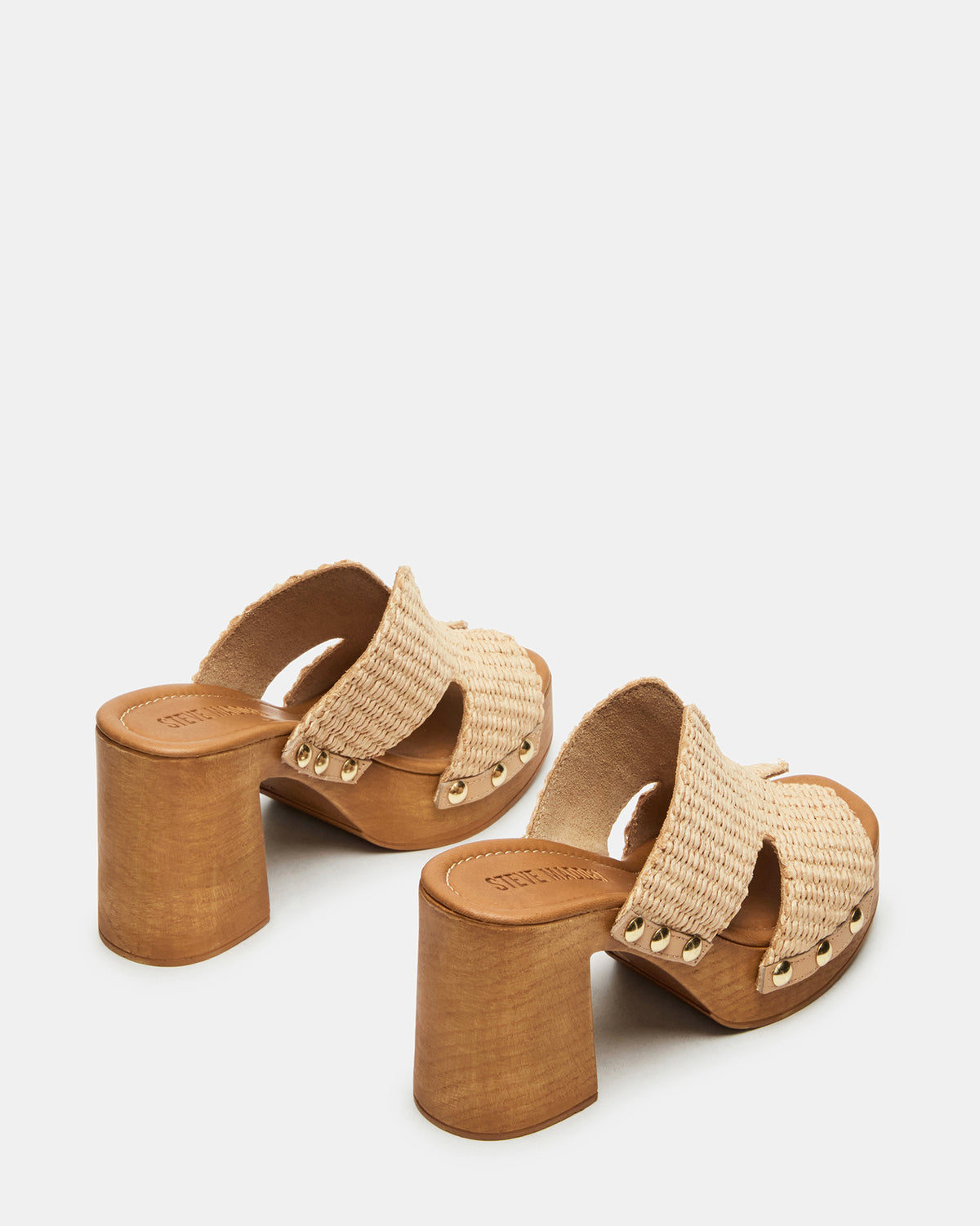 Steve Madden SUNKISSED Raffia Platform Block Heel Studded Women's Sandal